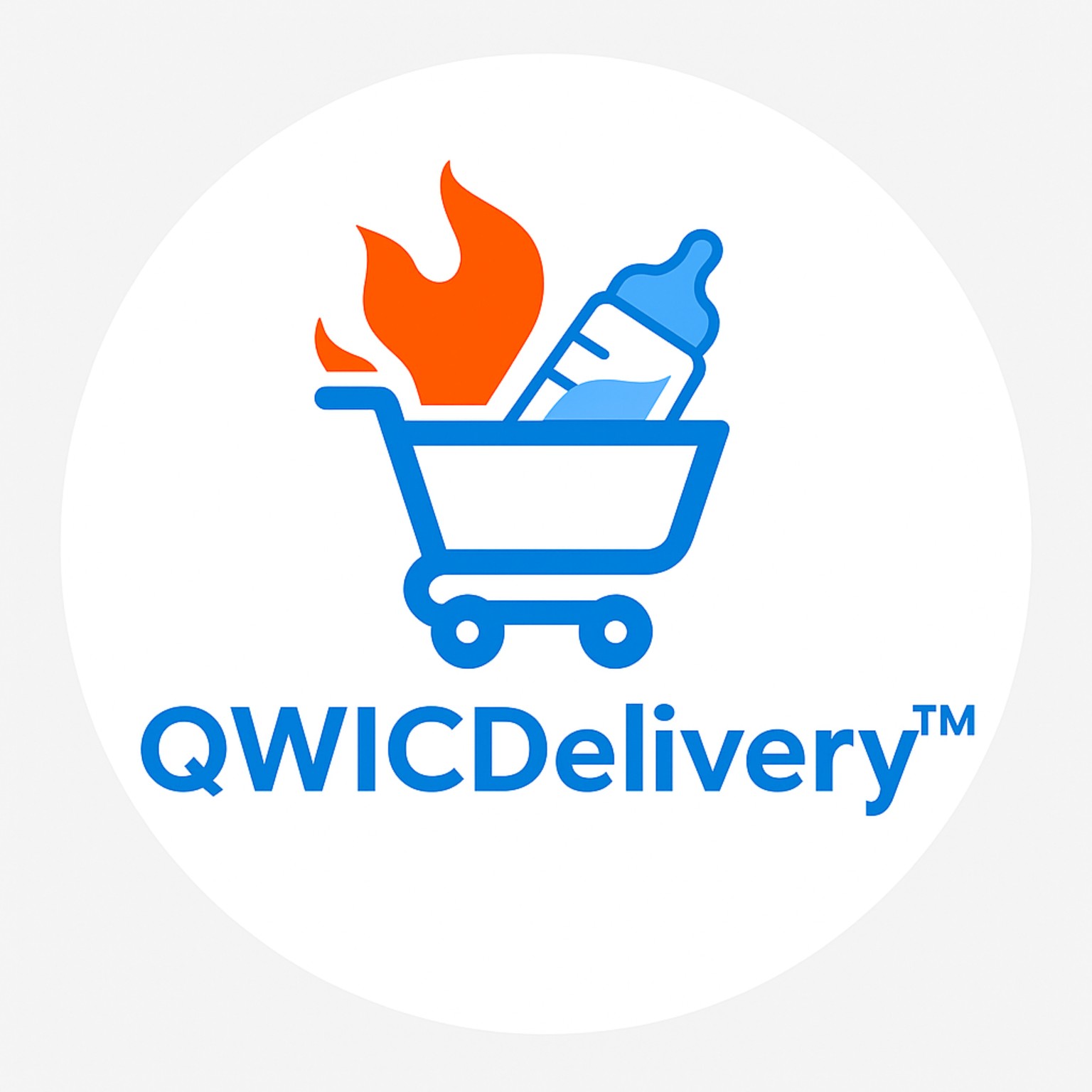 QWICDelivery logo with cart, bottle and flame